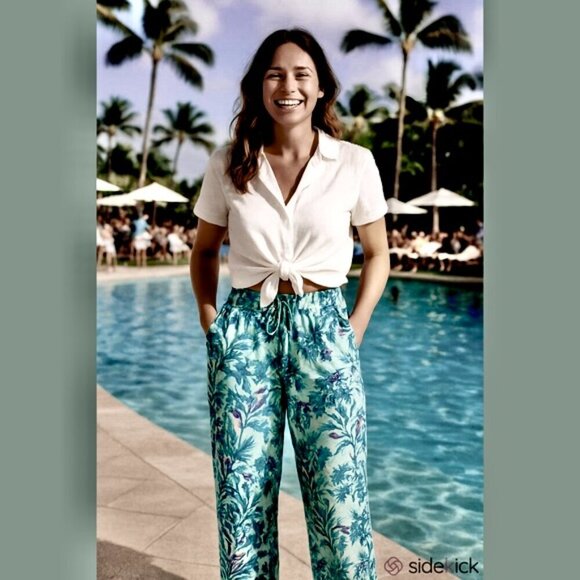 Cynthia Rowley Linen Wide-Leg Pants M - Picture 1 of 11